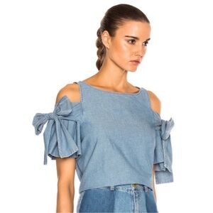 Sea New York Chambray Cold Shoulder Bow Sleeve 100% Cotton Top Size 4